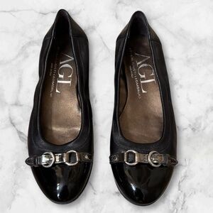AGL Monika Cap Toe Ballet Black Flat 6.5 US Women’s Made in Italy
